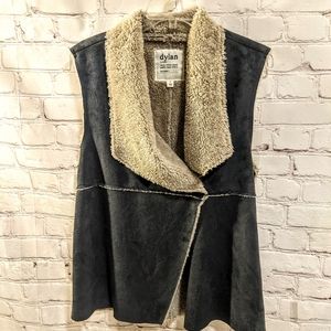 Dylan Faux Suede Beige Sherpa Vest Medium